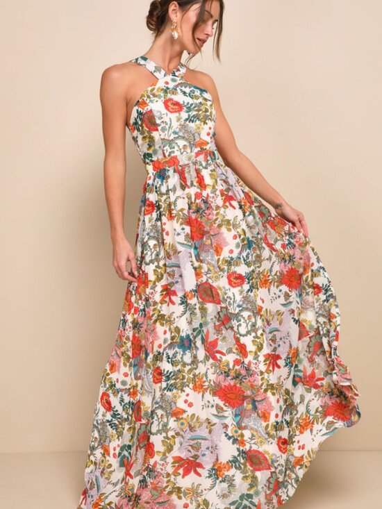 Lulus Dresses & Skirts - Like New | Lulus | Size L | Lilja Cream Floral Print Maxi Dress
